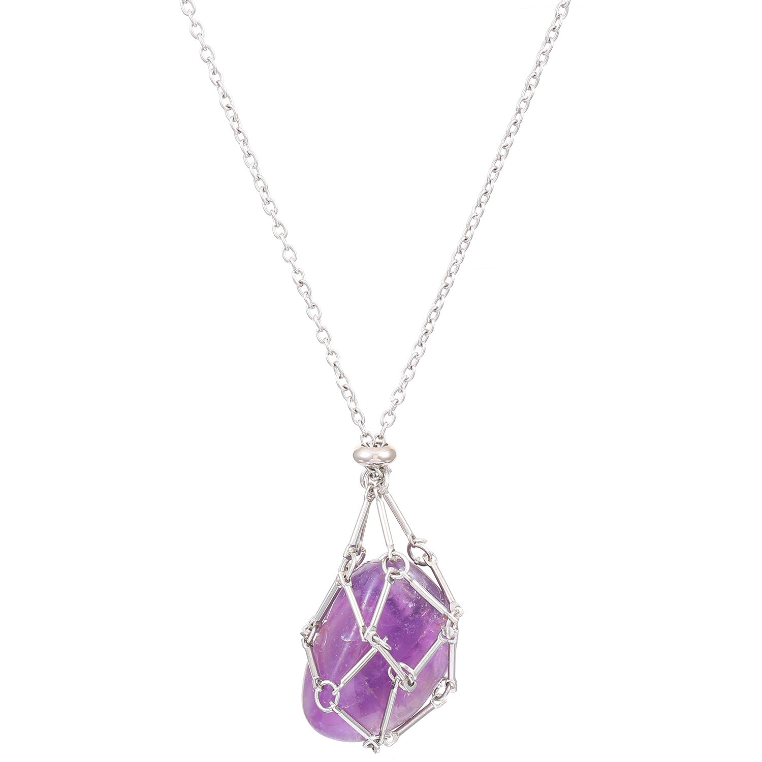 Wholesale  crystal stone net pocket woven metal net pocket necklace bamboo necklace pendant sweater chain adjustment chain